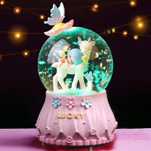 水晶球音乐盒飘雪花梦幻小鹿女孩