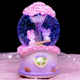 樱花库洛米水晶球音乐盒摆件女孩儿童发光飘雪八音盒公主生日礼物