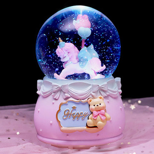 水晶球音乐盒八音盒旋转木马公主女孩儿童生日礼物发光飘雪玻璃球
