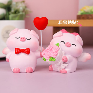 创意网红情侣小猪可爱女生卧室桌面装 饰摆件送男友女友情人节礼物