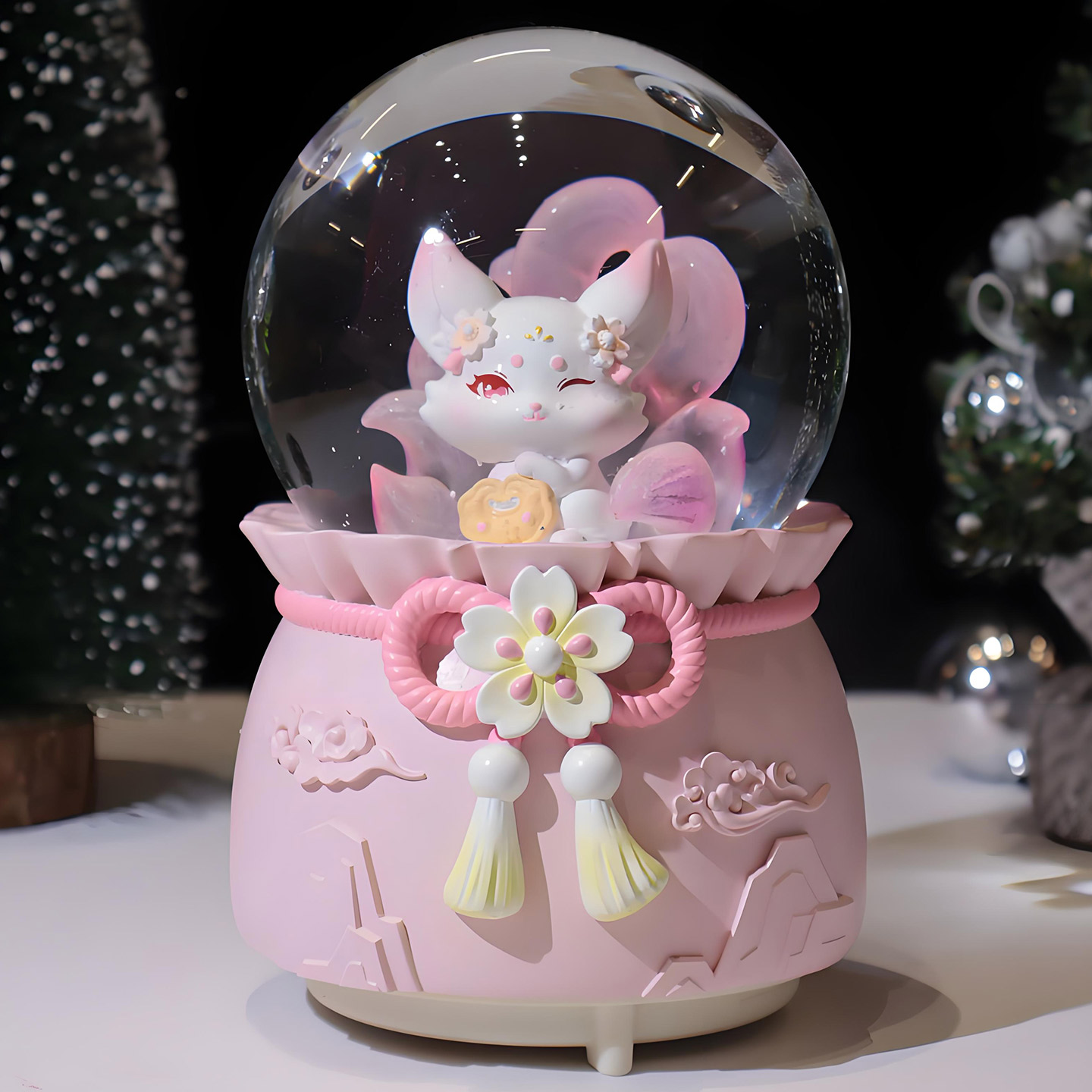 旋转发光水晶球音乐盒雪花八音盒