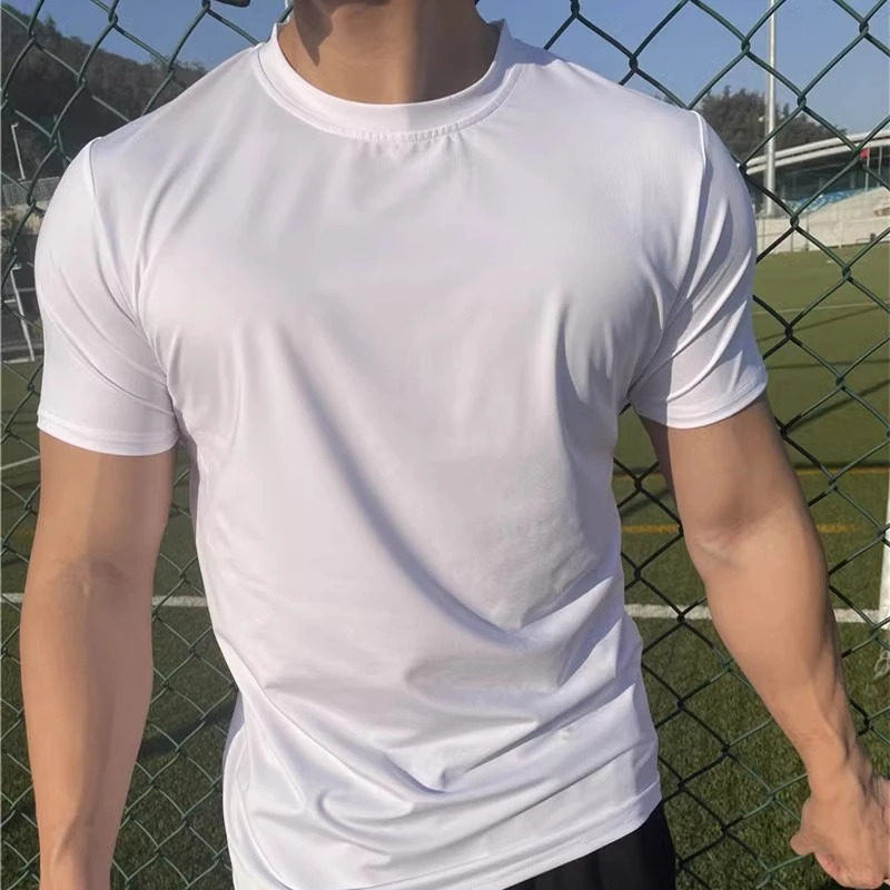 美式大码运动收袖口健身衣冰丝圆领短袖速干T恤男凉感夏天薄款