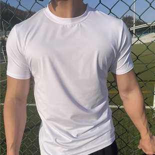 美式大码运动收袖口健身衣冰丝圆领短袖速干T恤男凉感夏天薄款