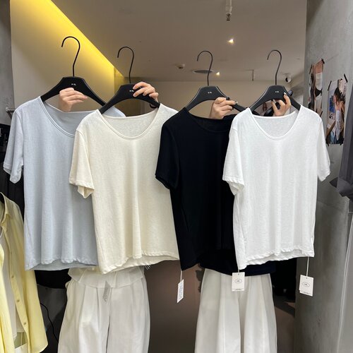 H-XL55206U领纯色基础百搭T恤女短袖