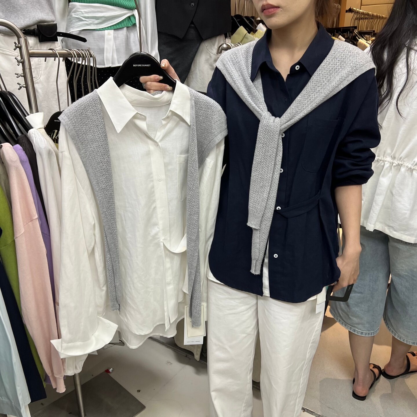 BEFORE SUNSET2026春季新款设计感显瘦百搭麻料衬衫女带披肩9438