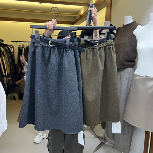ABOWLAB6156秋冬2026年新款高腰宽松百搭显瘦毛呢a字半身裙女中裙