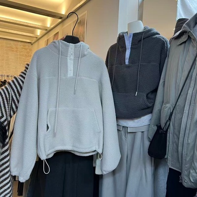 WEARELAB2025冬季新款休闲宽松百搭立领下摆抽绳保暖毛绒外套2517