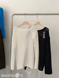 FN爱与南希2024秋冬新款设计感镂空针织衫女长袖圆领薄款毛衣0772