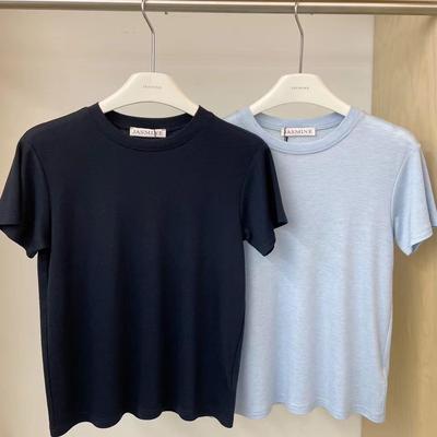 JASMINE2025春夏新休闲百搭纯色显瘦天丝羊毛T恤短袖女打底衫3193