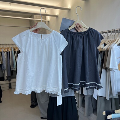 WEARELAB25061韩系简约拼接花边衬衫女娃娃衫小衫