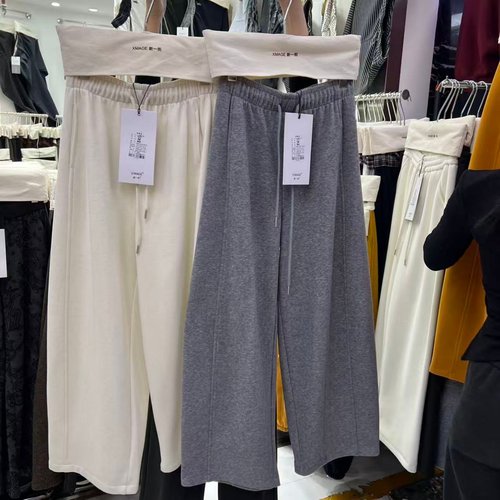 新一街7605十三行2025冬季新款百搭小个子加绒九分休闲裤阔腿裤女