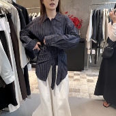 2025秋季 假两件上衣5507 MIND通勤气质绑带设计感条纹衬衫 新款 THE