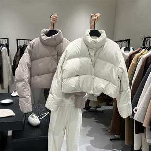 FN2025冬季新款简约气质立领宽松短款设计感90白鸭绒羽绒服女4606