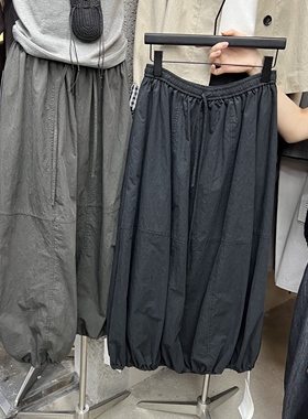 ABOWLAB十三行2025秋冬新款高腰宽松百搭系带中长花苞半身裙82790