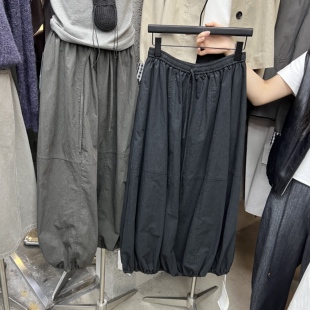 ABOWLAB十三行2025秋冬新款 高腰宽松百搭系带中长花苞半身裙82790