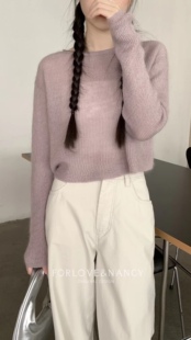 FN爱与南希2023年春季新款温柔气质短款宽松羊毛毛衣女针织衫1300