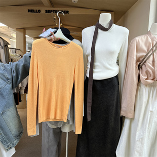 HELLO2024春季新款通勤简约气质圆领修身显瘦长袖针织衫上衣6257