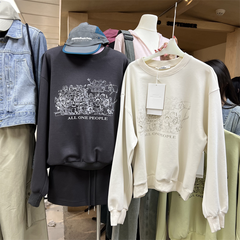 灰色正肩春秋薄款卫衣chic宽松