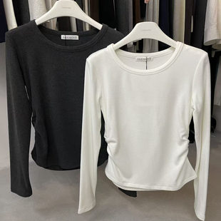 T恤女3463 简约纯色百搭圆领掐腰显瘦加厚长袖 JASMINE2025冬季 新款