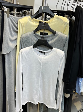 13C2026春夏新款简约百搭纯色卷边设计感微透显瘦T恤女长袖58095