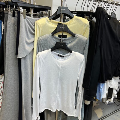 13C2026春夏新款简约百搭纯色卷边设计感微透显瘦T恤女长袖58095