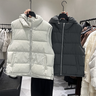 连帽白鸭绒羽绒服马甲两面穿