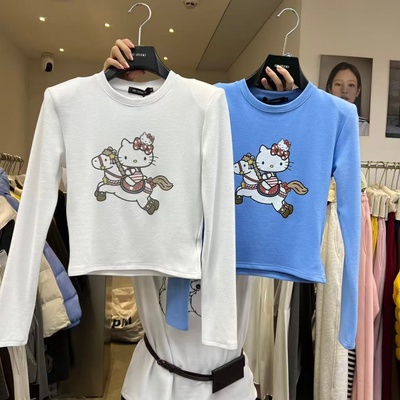 13C2025年冬季新款美式甜辣百搭正肩短款抓绒卡通T恤女打底衫3709