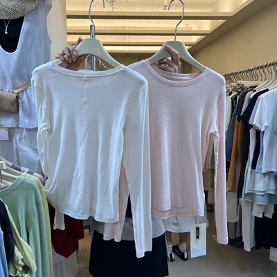 Lovely8098薄款麻感舒适长袖T恤基础百搭显瘦上衣