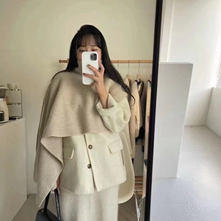 FN爱与南希2023冬季新款通勤气质小众设计感羊毛毛衣披肩围脖1616