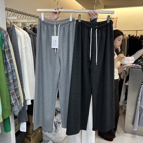 HXL2025秋季新款韩版宽松百搭系带小个子松紧腰直筒裤糯米裤63196