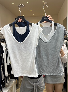 13C0169韩代假两件设计感棉T恤显瘦百搭上衣