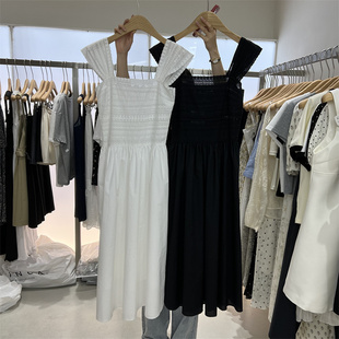 OLIVE2024夏季 温柔甜美重工刺绣方领蕾丝纯棉白色连衣裙2051 新款