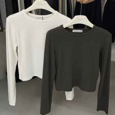 十三行JASMINE2025秋季新款简约百搭纯色内搭打底衫长袖T恤上3432