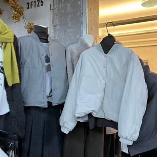 WEARELAB2533休闲百搭V领排扣双口袋显瘦百搭短款羽绒服外套夹克