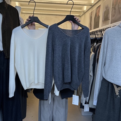 十三行WEARELAB2025秋冬新款通勤简约百搭纯色V领全羊毛毛衣2069