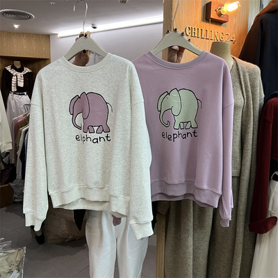 卡通大象宽松百搭加绒加厚卫衣女