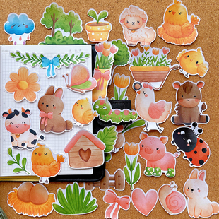 可爱卡通手帐贴纸想要一个农场幼儿园成长相册绘本手抄报环创素材