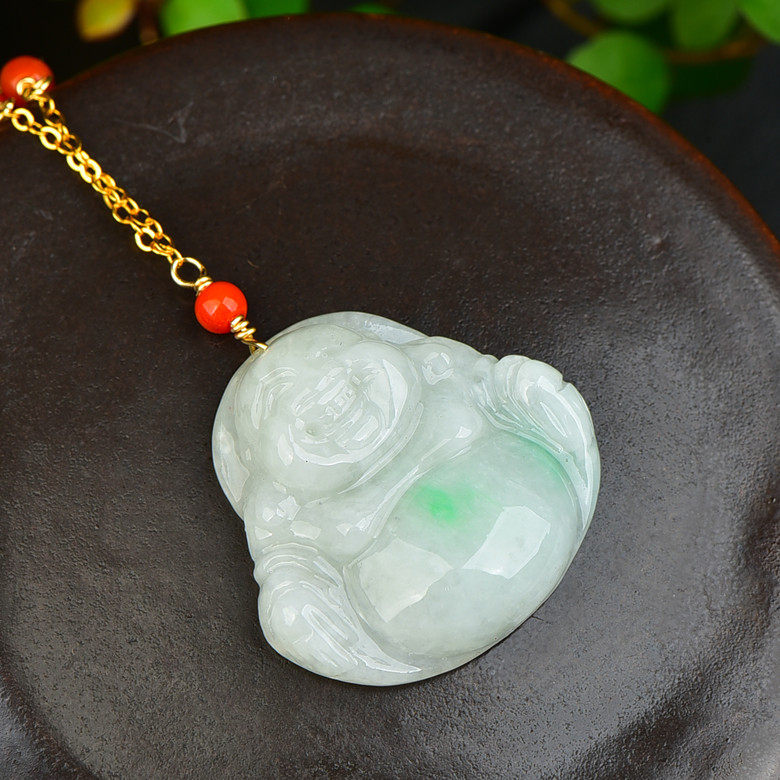 A货天然翡翠佛观音吊坠玉坠佛公吊坠14K金项链锁骨链宝宝佛男女