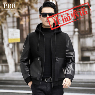 海寧真皮皮衣男綿羊皮夾克白鵝絨羽絨服連帽休閑秋冬加絨加厚外套