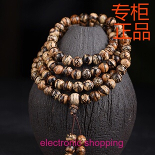 ㊣东马沉香木瘤疤花佛珠文玩手串天然老料沉香念珠8mm108颗男女款