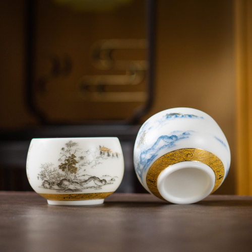 冰种玉瓷素烧主人杯创意双杯组合