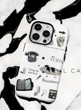 二合一菲林壳适用于苹果15promax手机壳新款iPhone16磨砂14/13/12/16硬壳11男女xs保护套xr黑色78p情侣千禧风