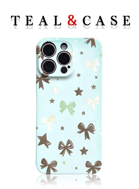 薄荷绿蝴蝶结原创图案手机壳适用苹果16promaxiphoneOPPORENO10PROFINDX5PRO荣耀MAGIC4PROVIVOX200IQOONEO6