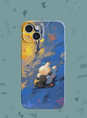 油画氛围感蓝色菲林手机壳ins适用苹果16promaxiphoneOPPORENO10PROFINDX5PRO荣耀MAGIC4PROVIVOX200IQOONEO6