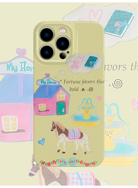 暗黄底小马可爱菲林手机软壳适用苹果16promaxiphoneOPPORENO10PROFINDX5PRO荣耀MAGIC4PROVIVOX200IQOONEO6