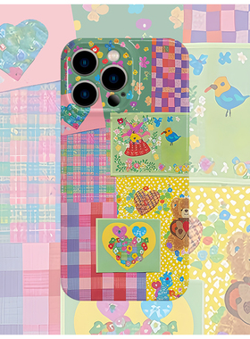 韩系拼接小熊菲林手机壳亮面适用苹果16promaxiphoneOPPORENO10PROFINDX5PRO荣耀MAGIC4PROVIVOX200IQOONEO6