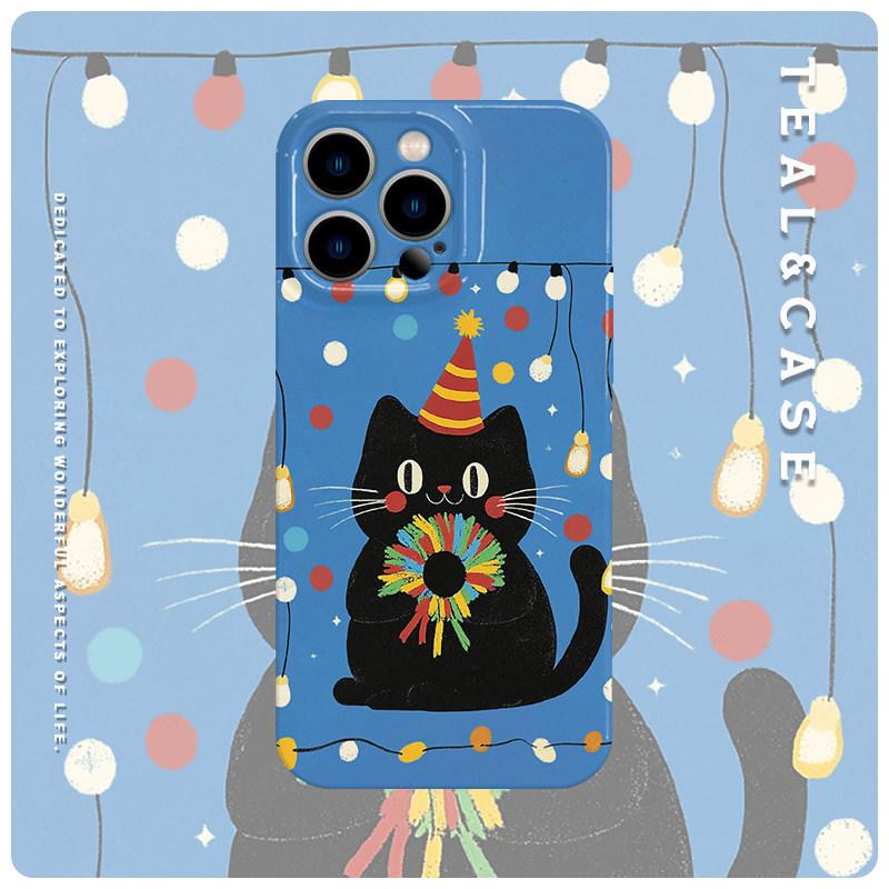 原创灯泡黑猫菲林手机壳亮面适用苹果16promaxiphoneOPPORENO10PROFINDX5PRO荣耀MAGIC