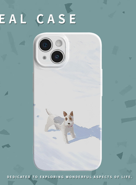 白色雪地小狗菲林手机软壳ins适用苹果16promaxiphoneOPPORENO10PROFINDX5PRO荣耀MAGIC4PROVIVOX200IQOONEO6