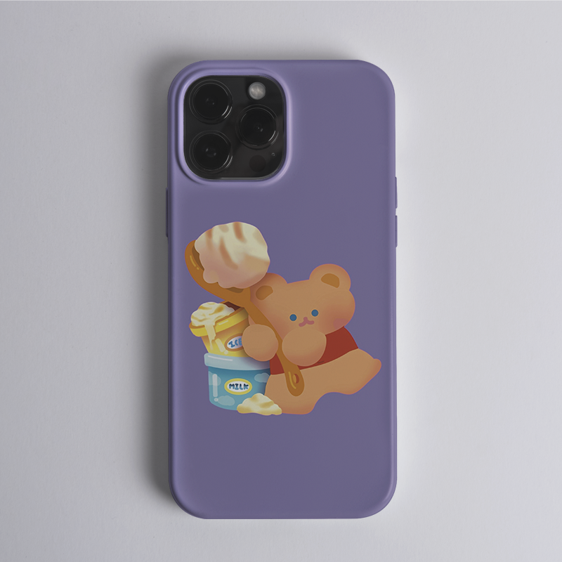 可爱小熊浅紫色手机壳适用苹果7iphone14PROMAX韩国动物图案华为NOVA8防摔硬壳光面MATE30EPRO欧阳