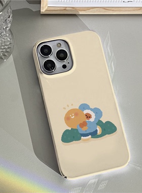 淡黄色奶油风韩系ins手机硬壳适用小米10S苹果12华为iphone13mini温柔风浅色系纯色P50PRO赵露思明星同款小熊